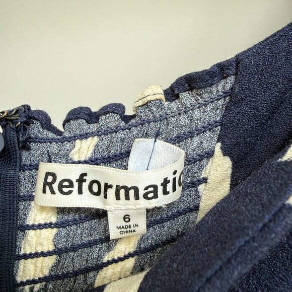 Reformation Sigmund Dress Blue White Long Sleeves Size 6 - Picture 5 of 6